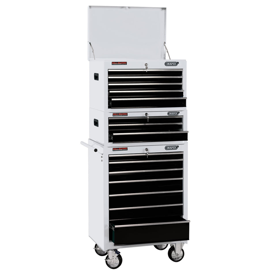 Draper 04597 Combined Roller Cabinet and Tool Chest, 15 Drawer, 26", White