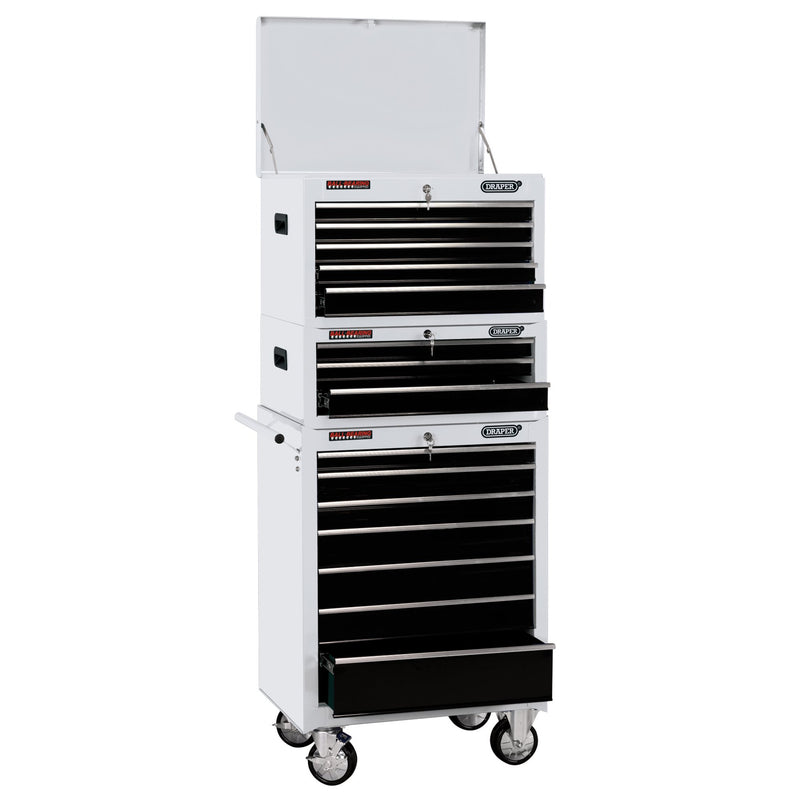 Draper 04597 Combined Roller Cabinet and Tool Chest, 15 Drawer, 26", White