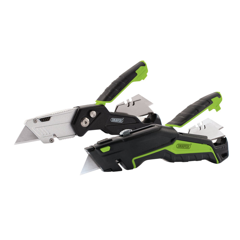 Draper 04773 Retractable & Folding Trimming Knife Set with 10 x SK2 Two Notch Blades