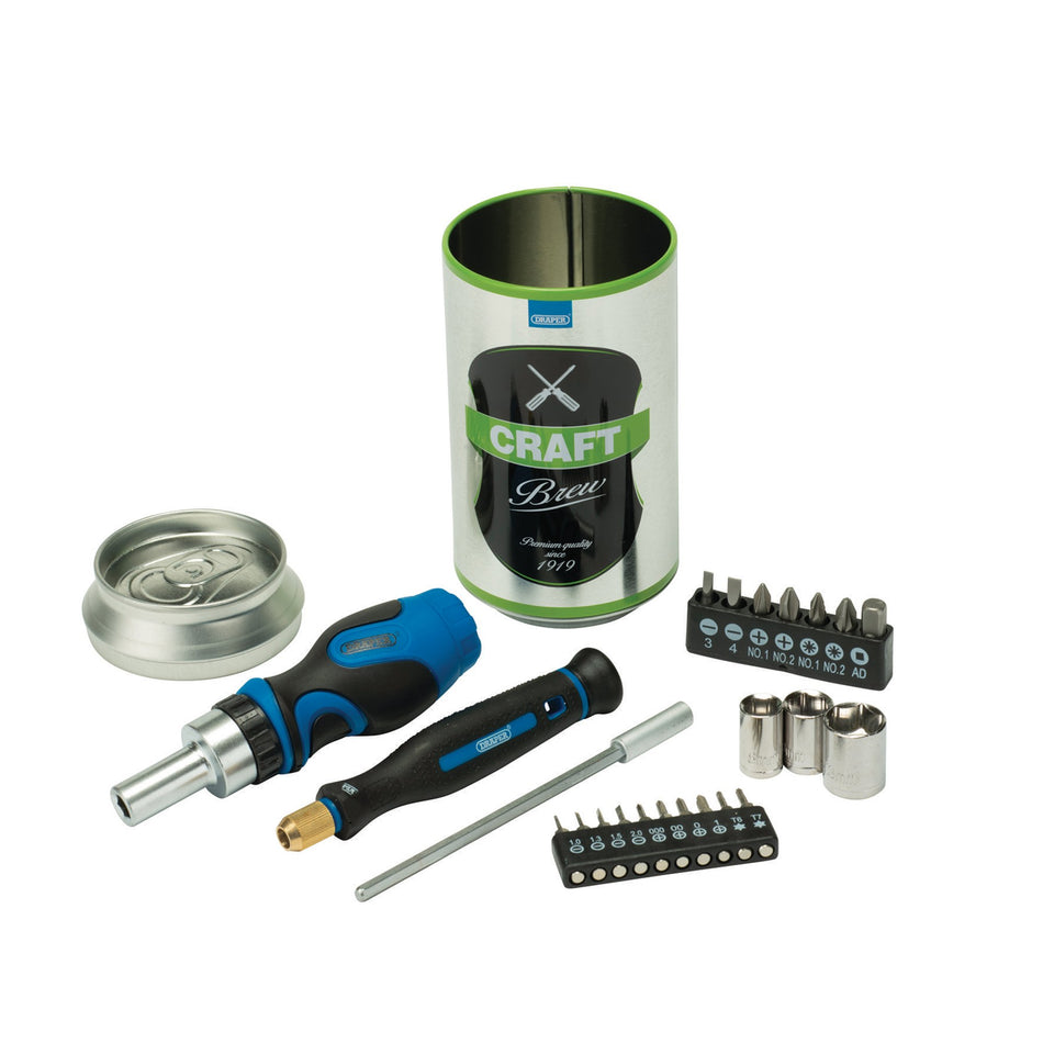 Draper 04775 Stubby Ratchet Screwdriver and Bit Set, Special Edition - Craft Brew (23 Piece)