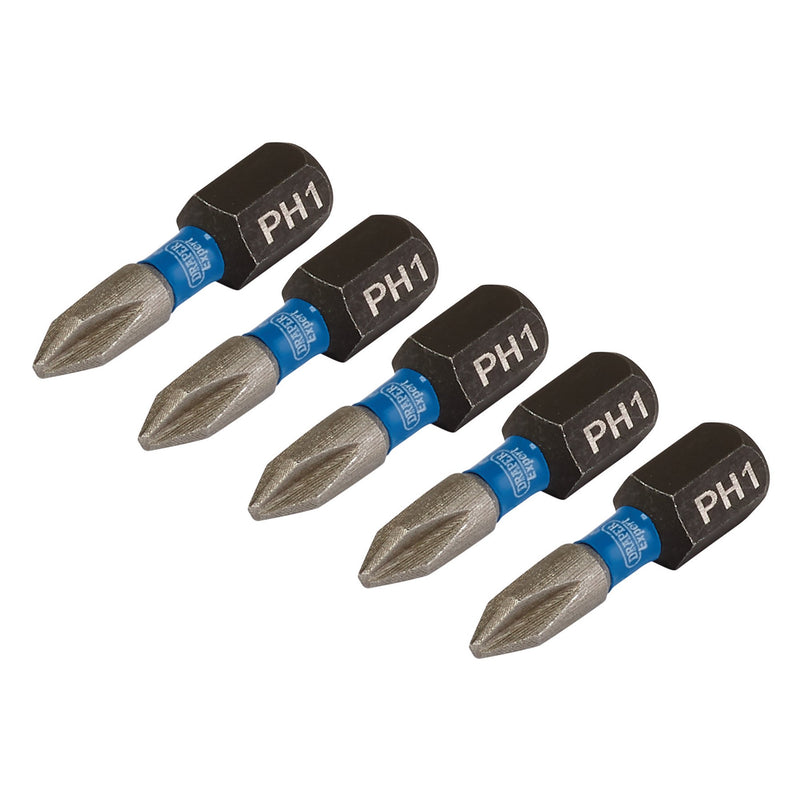 Draper 04934 Draper Expert Cross Slot/PH Type Impact Screwdriver Bits, No.1 x 25mm, 1/4" Hex (Pack of 5)