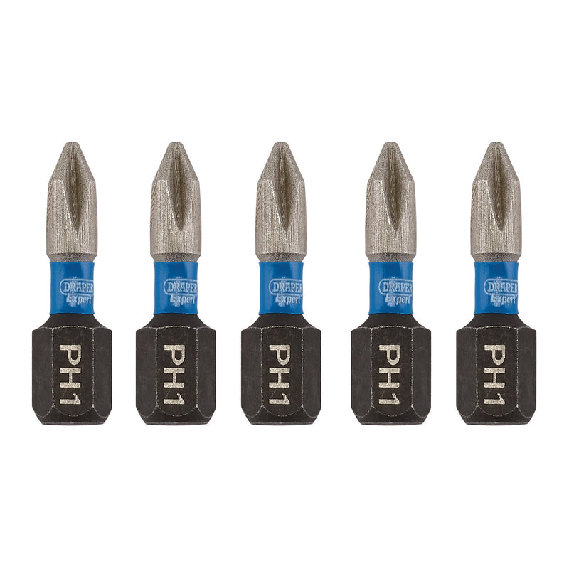 Draper 04934 Draper Expert Cross Slot/PH Type Impact Screwdriver Bits, No.1 x 25mm, 1/4" Hex (Pack of 5)