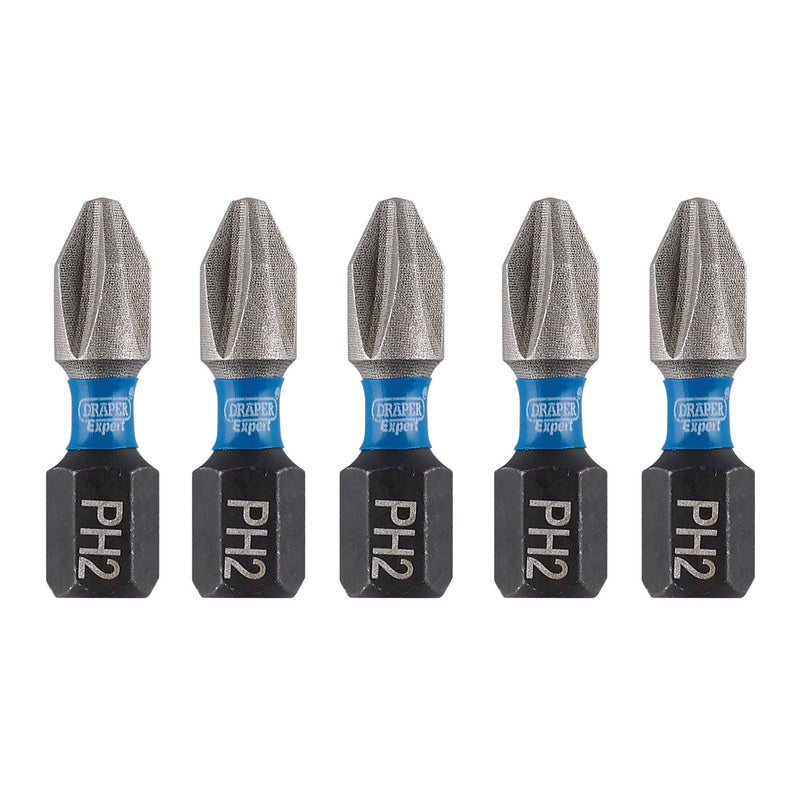 Draper 04935 Draper Expert Cross Slot/PH Type Impact Screwdriver Bits, No.2 x 25mm, 1/4" Hex (Pack of 5)