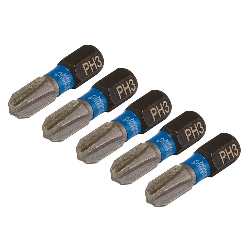 Draper 04936 Draper Expert Cross Slot/PH Type Impact Screwdriver Bits, No.3 x 25mm, 1/4" Hex (Pack of 5)