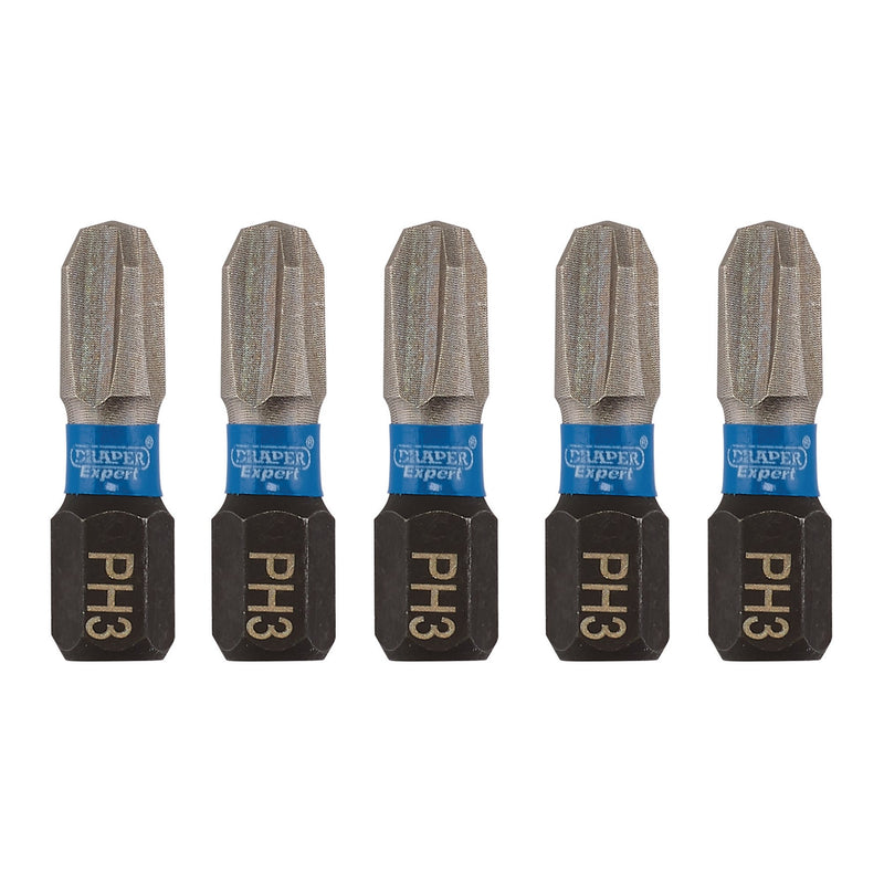 Draper 04936 Draper Expert Cross Slot/PH Type Impact Screwdriver Bits, No.3 x 25mm, 1/4" Hex (Pack of 5)