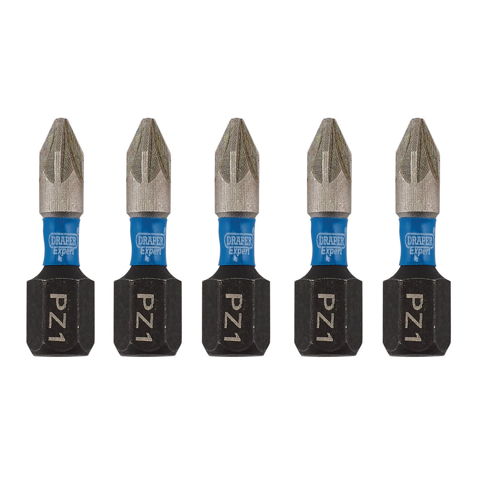 Draper 04950 Draper Expert PZ-Type Impact Screwdriver Bits, No.1 x 25mm, 1/4" Hex (Pack of 5)