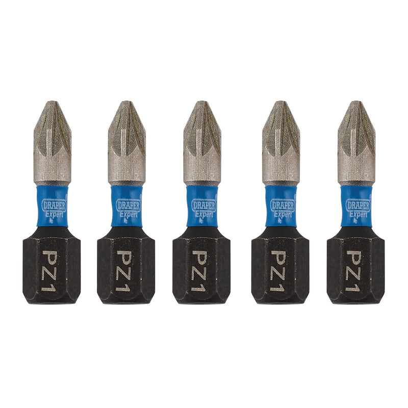 Draper 04950 Draper Expert PZ-Type Impact Screwdriver Bits, No.1 x 25mm, 1/4" Hex (Pack of 5)
