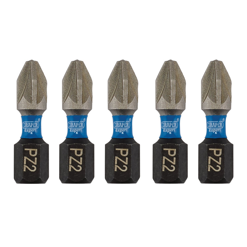 Draper 04951 Draper Expert PZ-Type Impact Screwdriver Bits, No.2 x 25mm, 1/4" Hex (Pack of 5)