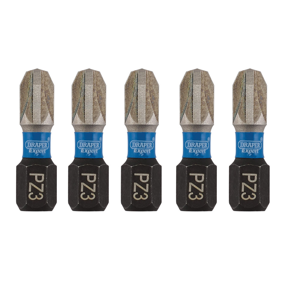 Draper 04975 Draper Expert PZ-Type Impact Screwdriver Bits, No.3 x 25mm, 1/4" Hex (Pack of 5)