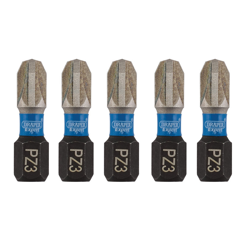 Draper 04975 Draper Expert PZ-Type Impact Screwdriver Bits, No.3 x 25mm, 1/4" Hex (Pack of 5)