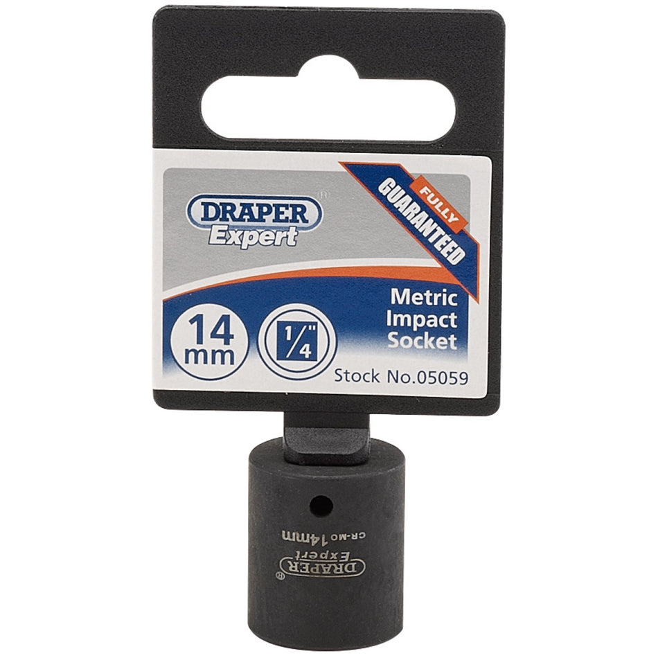 Draper 05059 Expert HI-TORQ® 6 Point Impact Socket, 1/4" Sq. Dr., 14mm