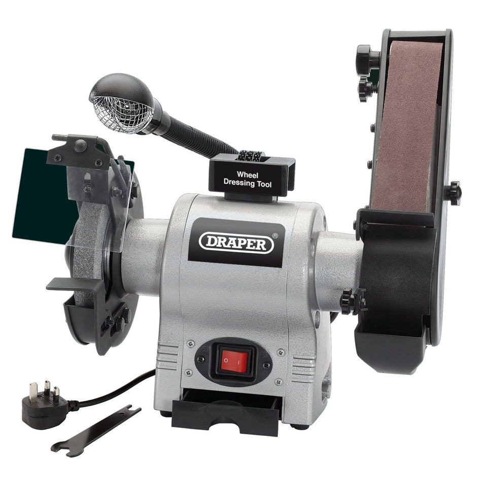 Draper 05096 Bench Grinder with Sanding Belt and Worklight, 150mm, 370W