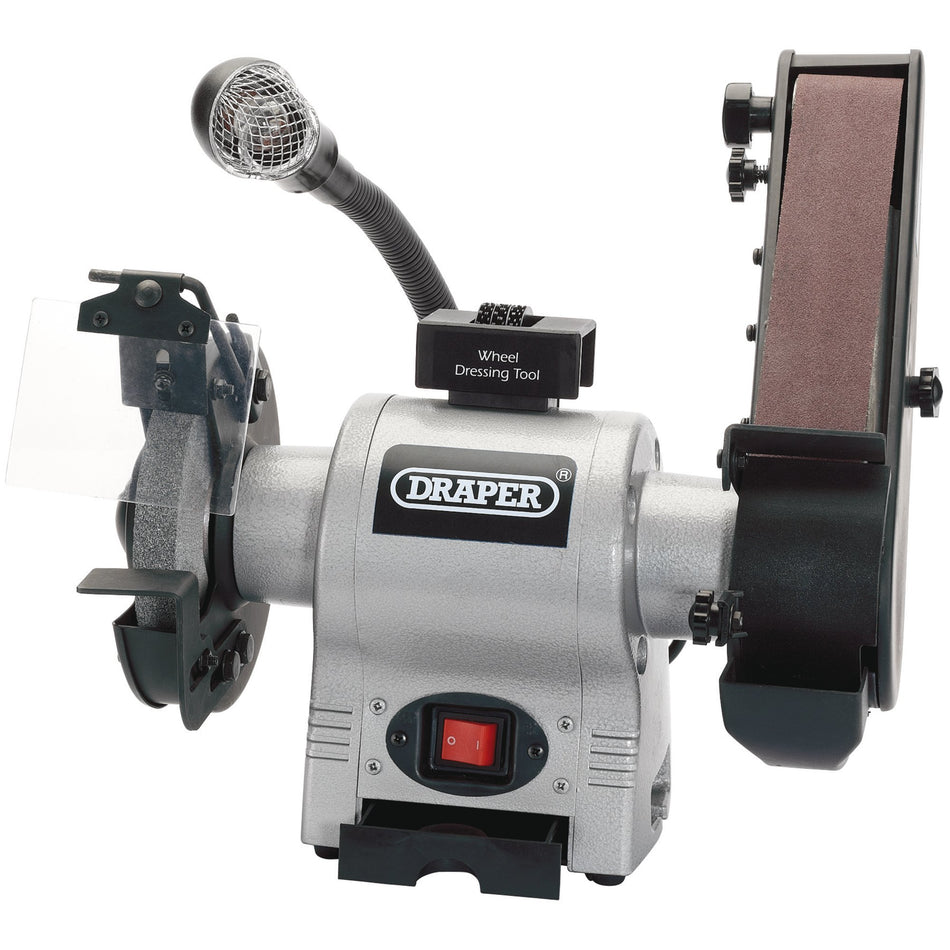 Draper 05096 Bench Grinder with Sanding Belt and Worklight, 150mm, 370W