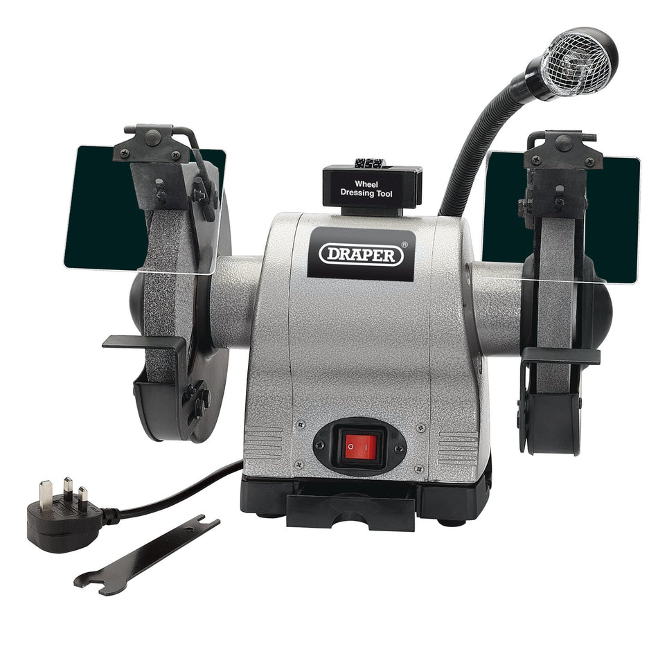 Draper 05097 Heavy Duty Bench Grinder with Worklight, 200mm, 550W