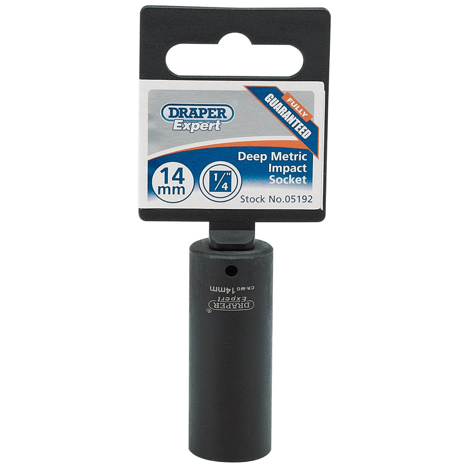 Draper 05192 Expert HI-TORQ® 6 Point Deep Impact Socket, 1/4" Sq. Dr., 14mm