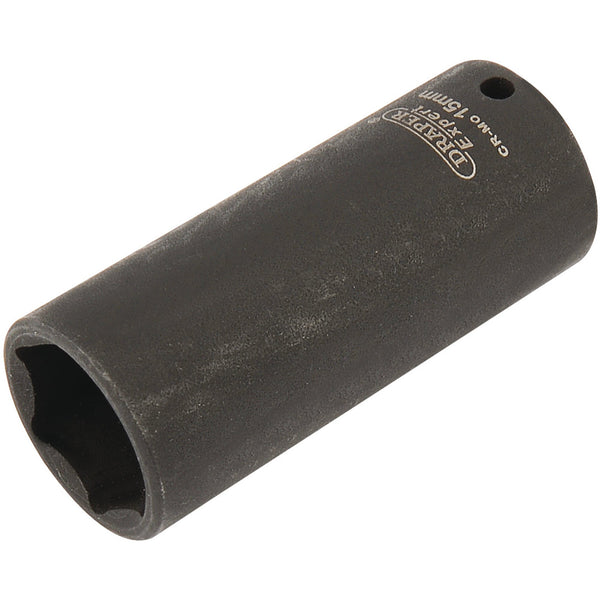 Draper 05193 Expert HI-TORQ&#174; 6 Point Deep Impact Socket, 1/4" Sq. Dr., 15mm