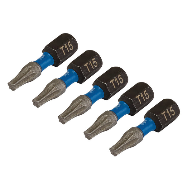 Draper 05492 Draper Expert TX-STAR&#174; Impact Screwdriver Bits, T15 x 25mm, 1/4" Hex (Pack of 5)