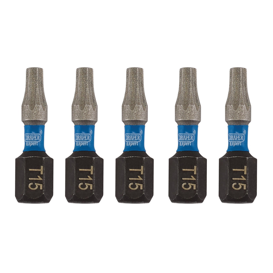 Draper 05492 Draper Expert TX-STAR® Impact Screwdriver Bits, T15 x 25mm, 1/4" Hex (Pack of 5)