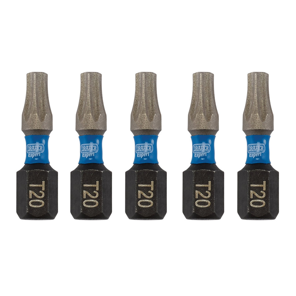 Draper 05493 Draper Expert TX-STAR® Impact Screwdriver Bits, T20 x 25mm, 1/4" Hex (Pack of 5)