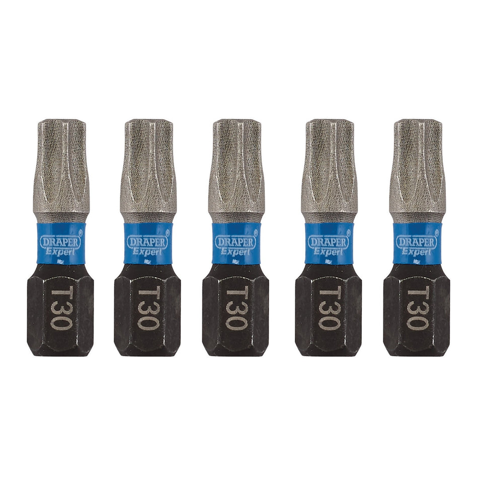 Draper 05496 Draper Expert TX-STAR® Impact Screwdriver Bits, T30 x 25mm, 1/4" Hex (Pack of 5)