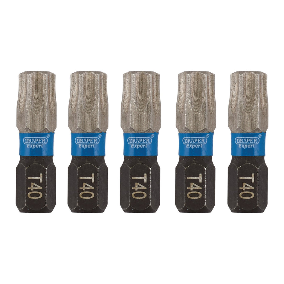 Draper 05497 Draper Expert TX-STAR® Impact Screwdriver Bits, T40 x 25mm, 1/4" Hex (Pack of 5)