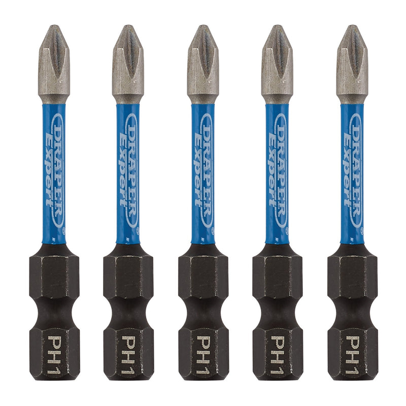 Draper 05498 Draper Expert Cross Slot/PH Type Impact Screwdriver Bits, No.1 x 50mm, 1/4" Hex (Pack of 5)