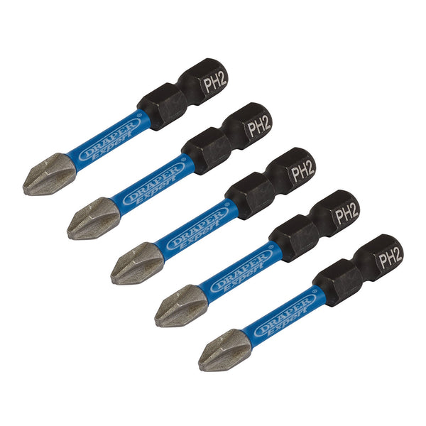 Draper 05499 Draper Expert Cross Slot/PH Type Impact Screwdriver Bits, No.2 x 50mm, 1/4" Hex (Pack of 5)