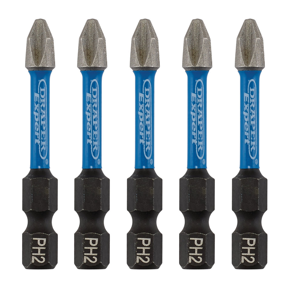 Draper 05499 Draper Expert Cross Slot/PH Type Impact Screwdriver Bits, No.2 x 50mm, 1/4" Hex (Pack of 5)