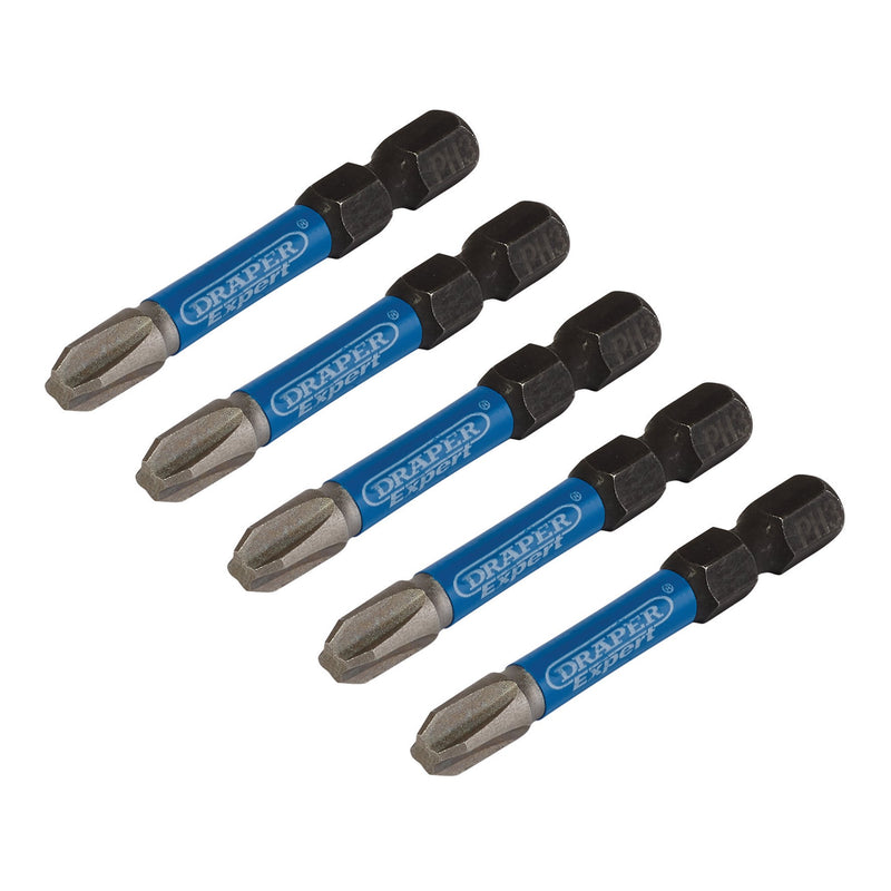 Draper 05645 Draper Expert Cross Slot/PH Type Impact Screwdriver Bits, No.3 x 50mm, 1/4" Hex (Pack of 5)