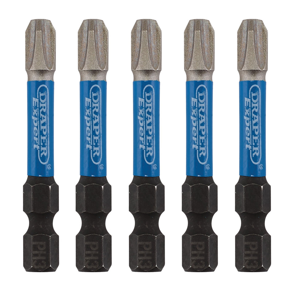 Draper 05645 Draper Expert Cross Slot/PH Type Impact Screwdriver Bits, No.3 x 50mm, 1/4" Hex (Pack of 5)