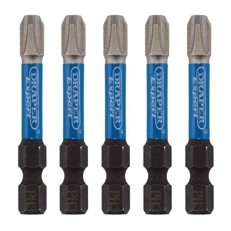 Draper 05645 Draper Expert Cross Slot/PH Type Impact Screwdriver Bits, No.3 x 50mm, 1/4" Hex (Pack of 5)