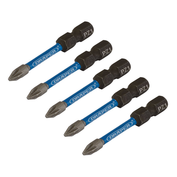 Draper 05646 Draper Expert PZ-Type Impact Screwdriver Bits, No.1 x 50mm, 1/4" Hex (Pack of 5)