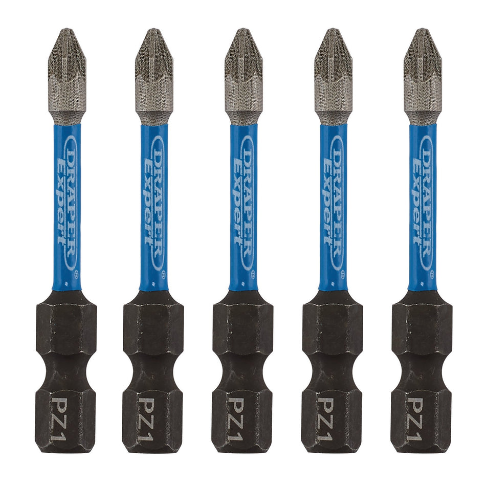 Draper 05646 Draper Expert PZ-Type Impact Screwdriver Bits, No.1 x 50mm, 1/4" Hex (Pack of 5)