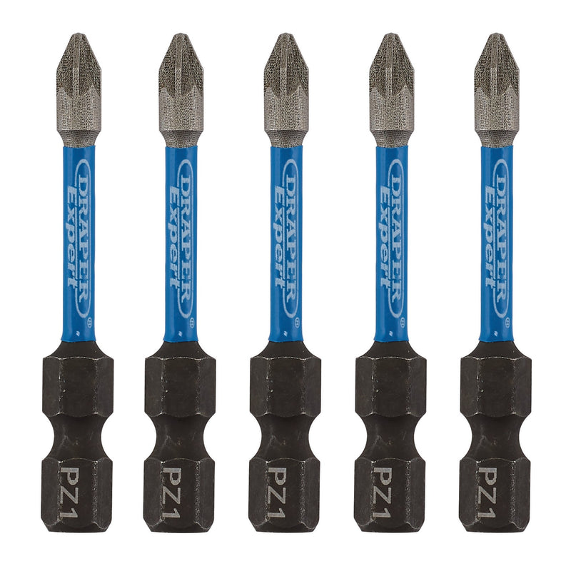 Draper 05646 Draper Expert PZ-Type Impact Screwdriver Bits, No.1 x 50mm, 1/4" Hex (Pack of 5)