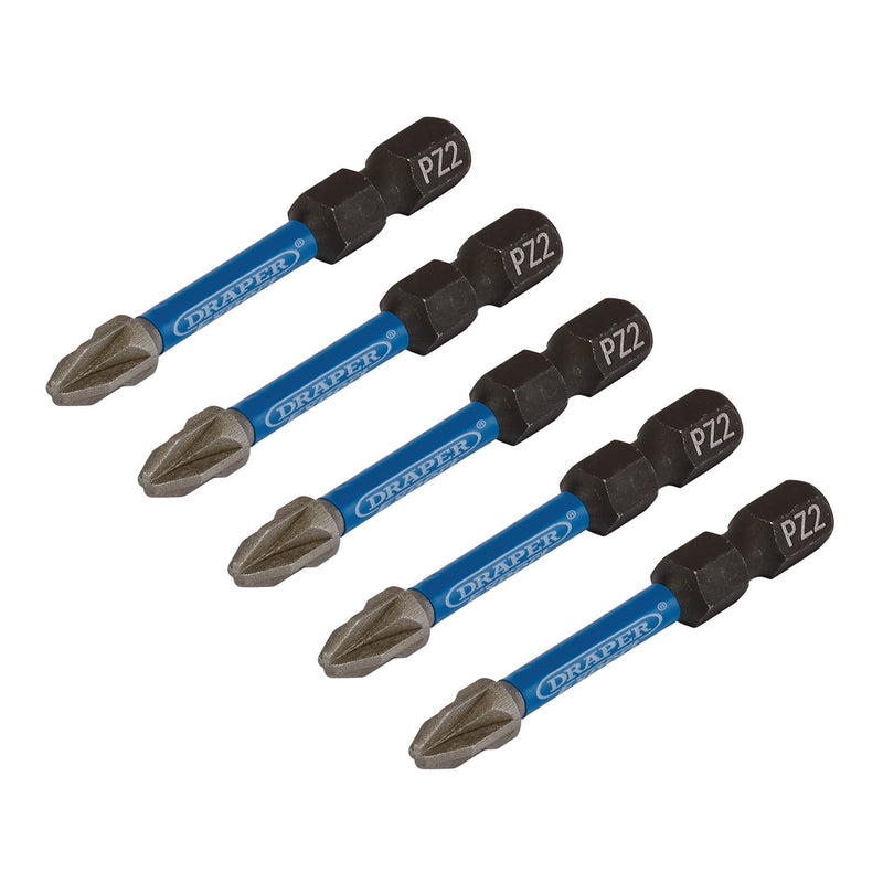 Draper 05647 Draper Expert PZ-Type Impact Screwdriver Bits, No.2 x 50mm, 1/4" Hex (Pack of 5)
