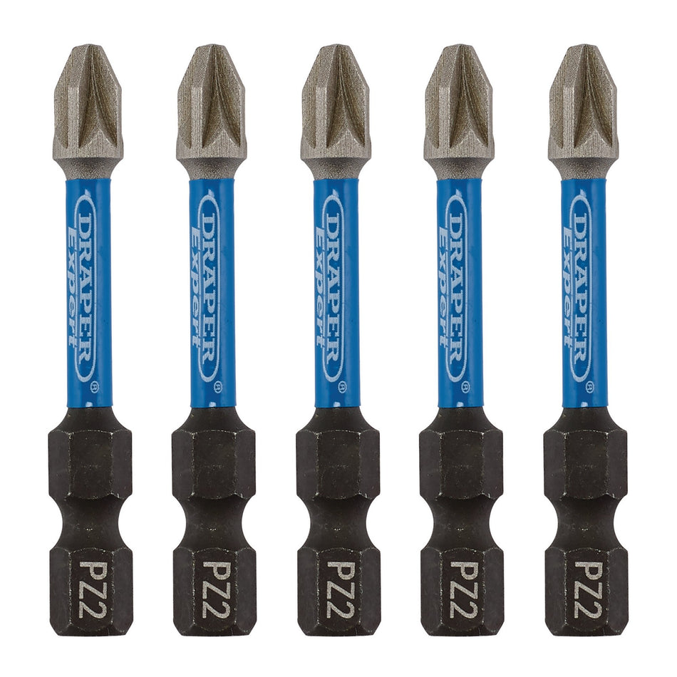 Draper 05647 Draper Expert PZ-Type Impact Screwdriver Bits, No.2 x 50mm, 1/4" Hex (Pack of 5)