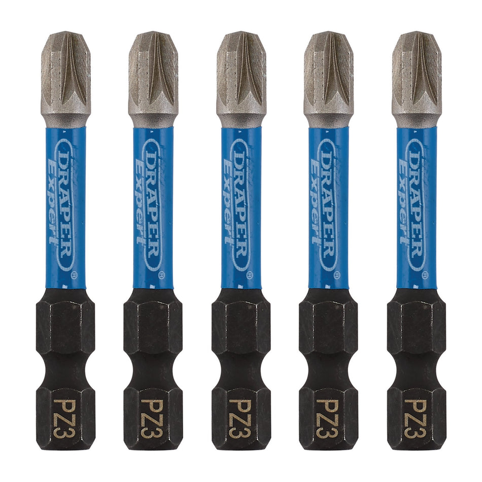 Draper 05648 Draper Expert PZ-Type Impact Screwdriver Bits, No.3 x 50mm, 1/4" Hex (Pack of 5)