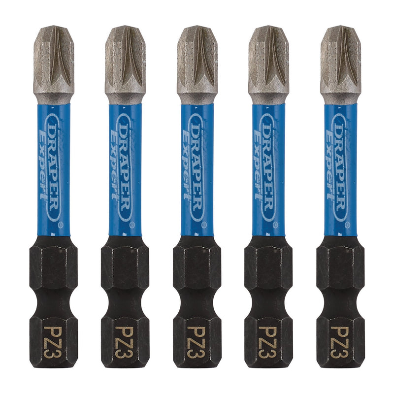 Draper 05648 Draper Expert PZ-Type Impact Screwdriver Bits, No.3 x 50mm, 1/4" Hex (Pack of 5)