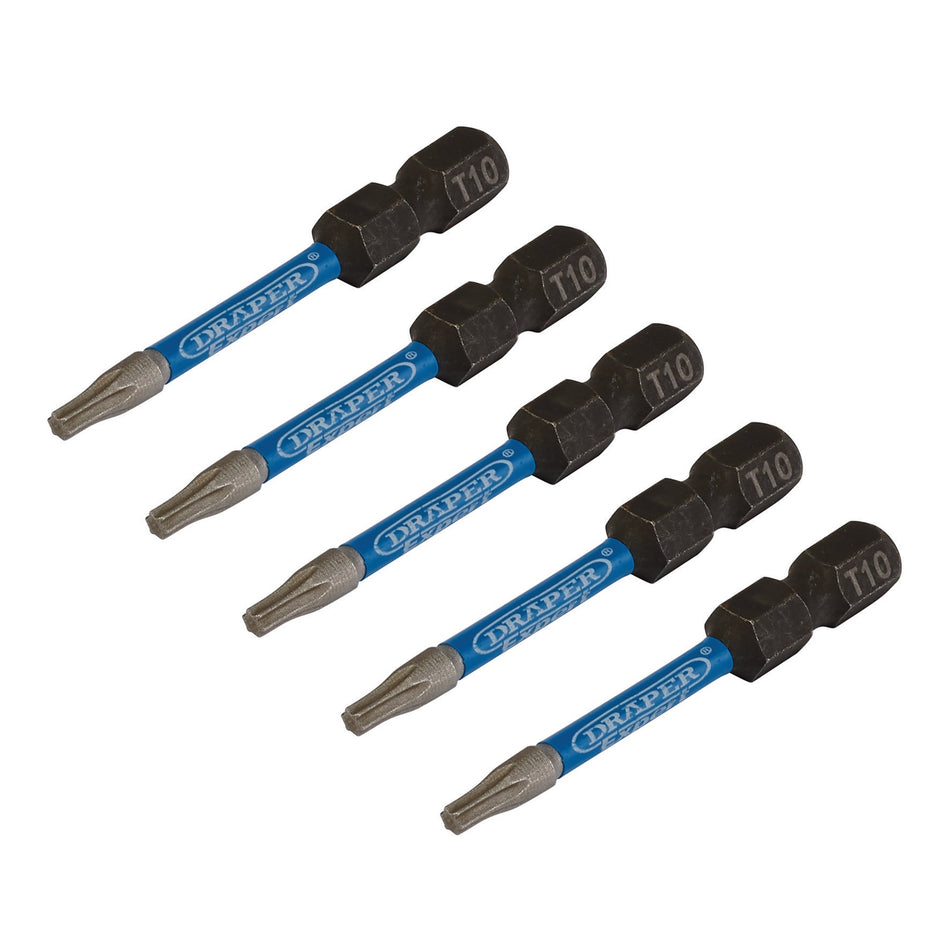 Draper 05649 Draper Expert TX-STAR® Impact Screwdriver Bits, T10 x 50mm, 1/4" Hex (Pack of 5)