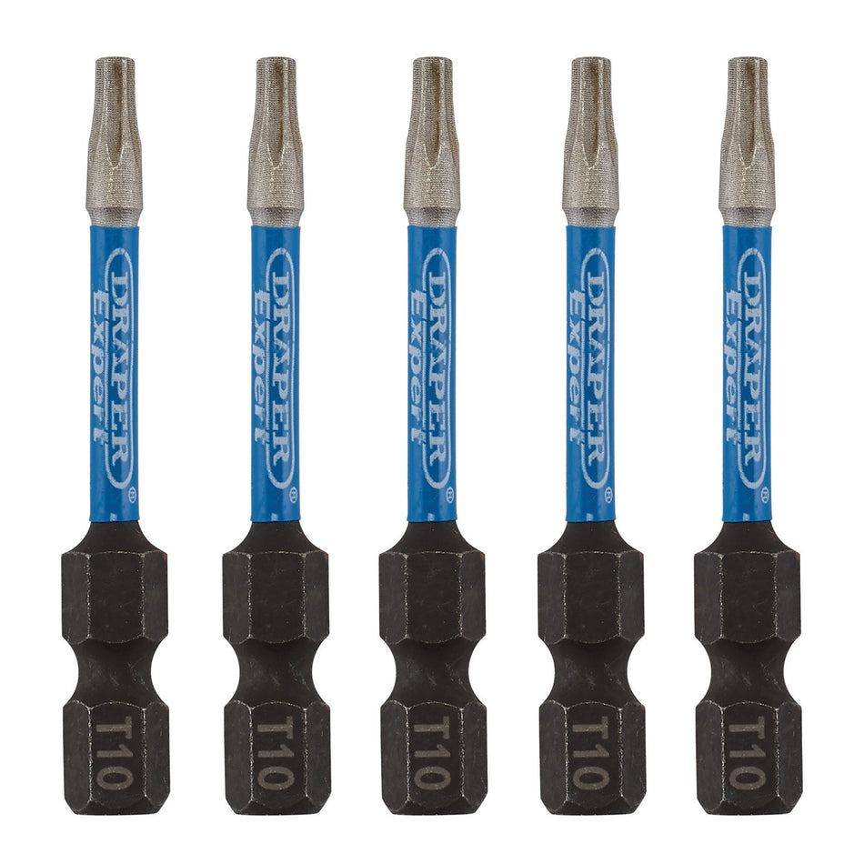 Draper 05649 Draper Expert TX-STAR® Impact Screwdriver Bits, T10 x 50mm, 1/4" Hex (Pack of 5)