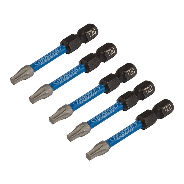 Draper 05652 Draper Expert TX-STAR&#174; Impact Screwdriver Bits, T20 x 50mm, 1/4" Hex (Pack of 5)