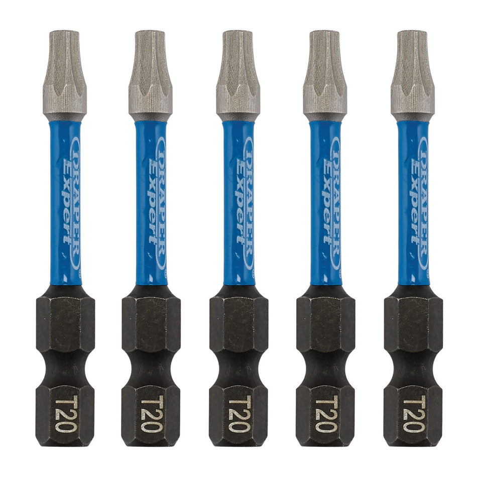 Draper 05652 Draper Expert TX-STAR® Impact Screwdriver Bits, T20 x 50mm, 1/4" Hex (Pack of 5)