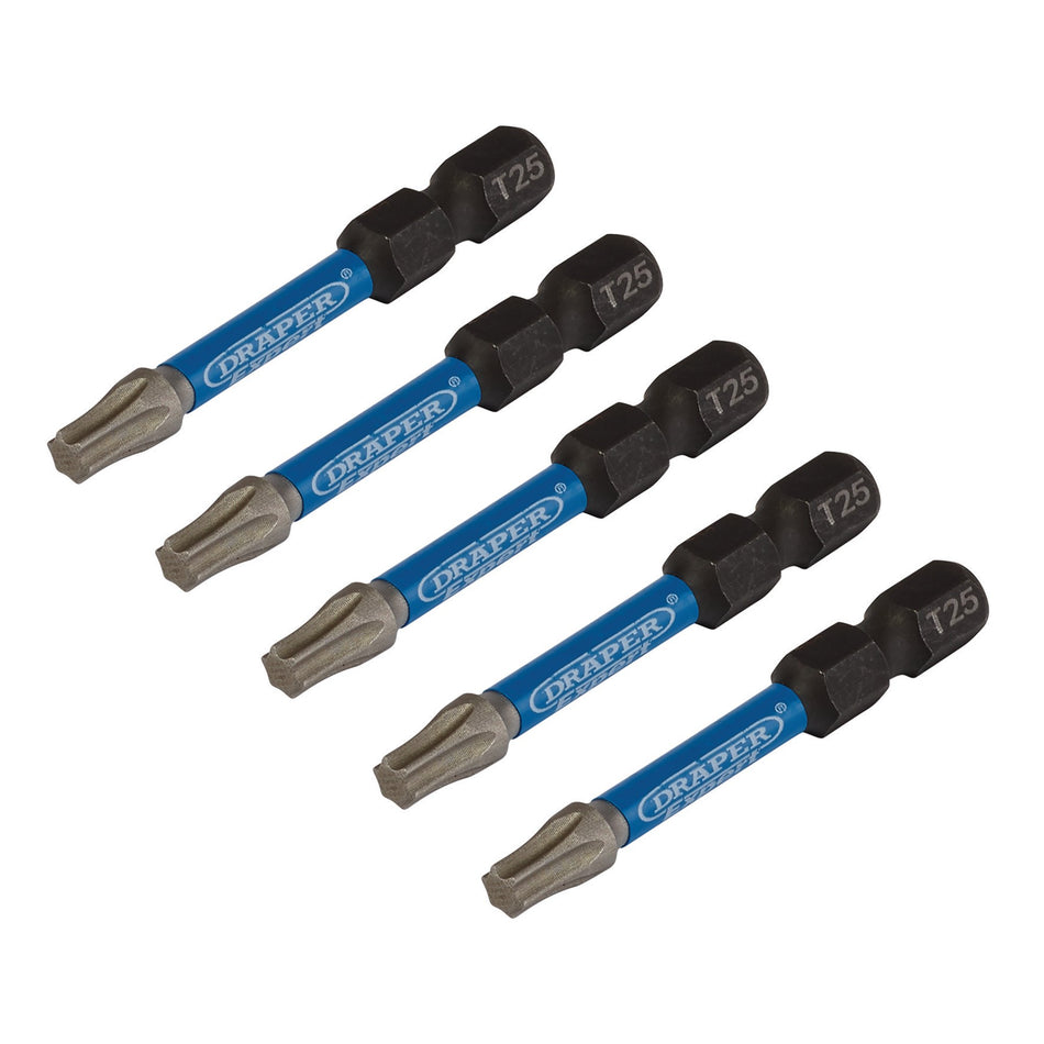 Draper 05653 Draper Expert TX-STAR® Impact Screwdriver Bits, T25 x 50mm, 1/4" Hex (Pack of 5)
