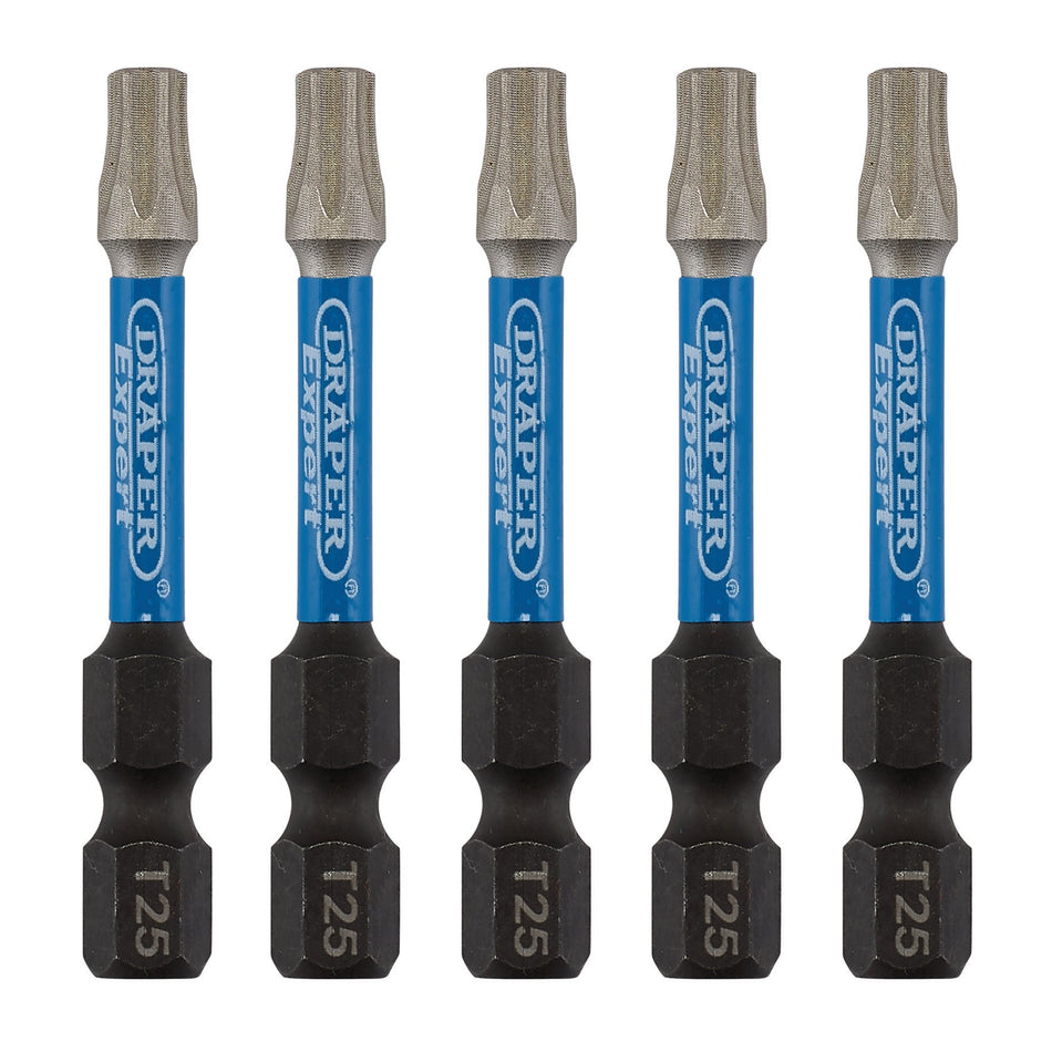 Draper 05653 Draper Expert TX-STAR® Impact Screwdriver Bits, T25 x 50mm, 1/4" Hex (Pack of 5)