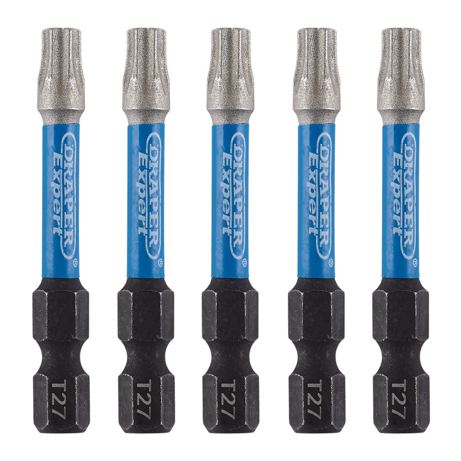 Draper 05654 Draper Expert TX-STAR® Impact Screwdriver Bits, T27 x 50mm, 1/4" Hex (Pack of 5)