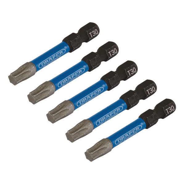 Draper 05656 Draper Expert TX-STAR&#174; Impact Screwdriver Bits, T30 x 50mm, 1/4" Hex (Pack of 5)