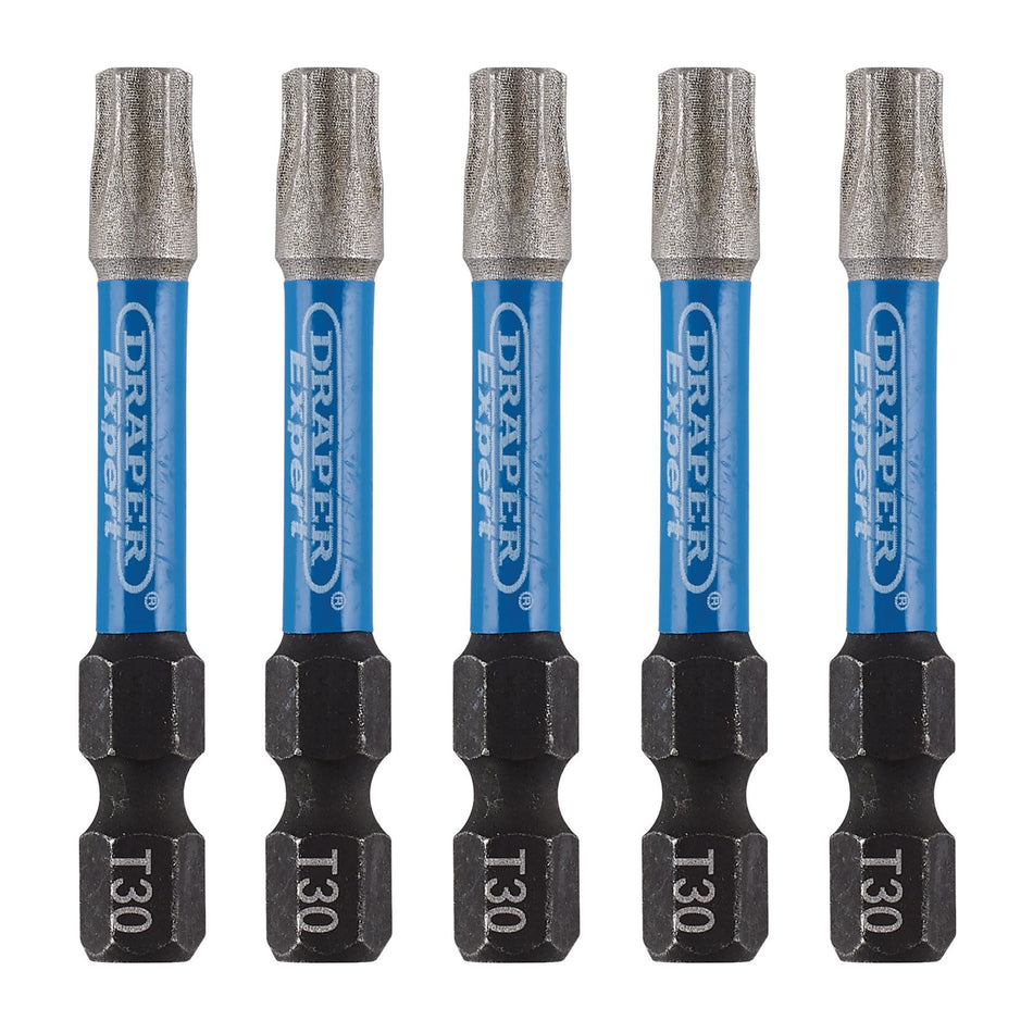 Draper 05656 Draper Expert TX-STAR® Impact Screwdriver Bits, T30 x 50mm, 1/4" Hex (Pack of 5)