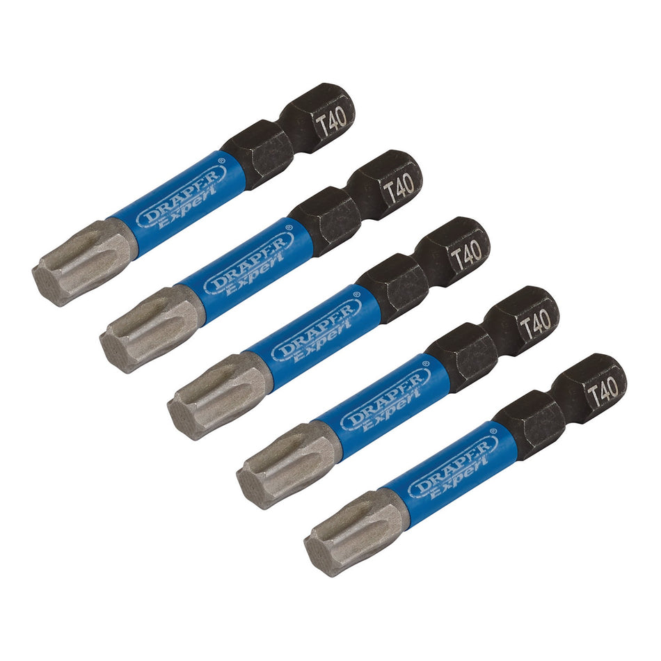 Draper 05672 Draper Expert TX-STAR® Impact Screwdriver Bits, T40 x 50mm, 1/4" Hex (Pack of 5)