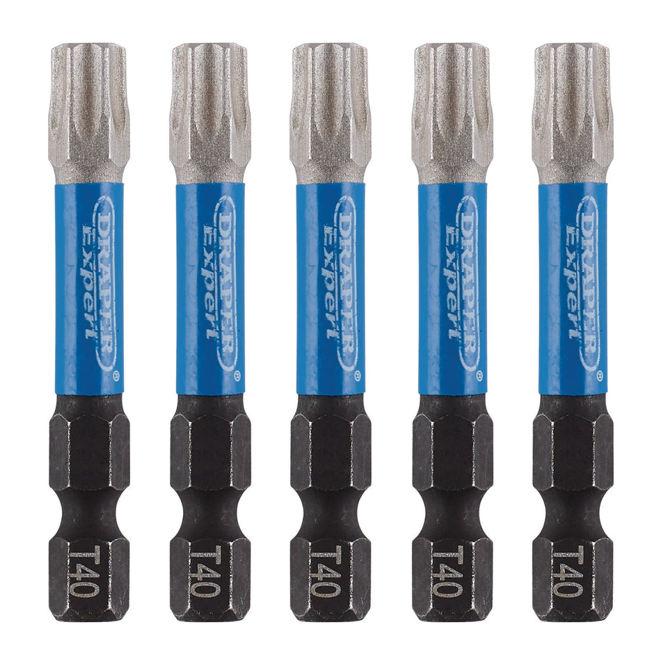 Draper 05672 Draper Expert TX-STAR® Impact Screwdriver Bits, T40 x 50mm, 1/4" Hex (Pack of 5)
