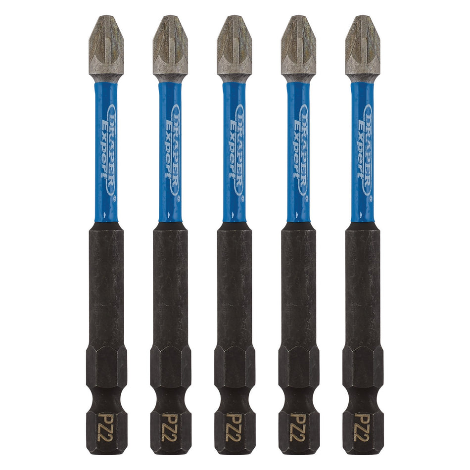 Draper 05675 Draper Expert PZ-Type Impact Screwdriver Bits, No.2 x 75mm, 1/4" Hex (Pack of 5)